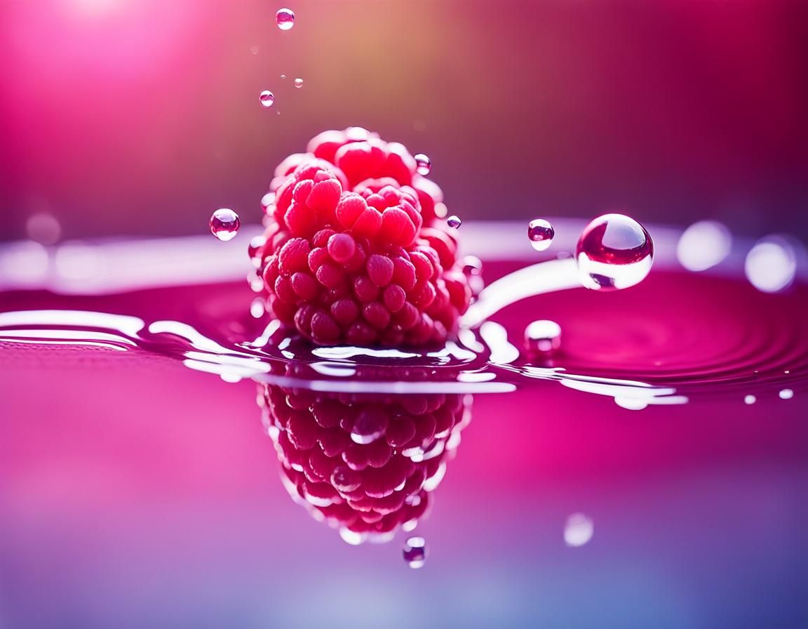 Droplet of Water on a Fresh Raspberry