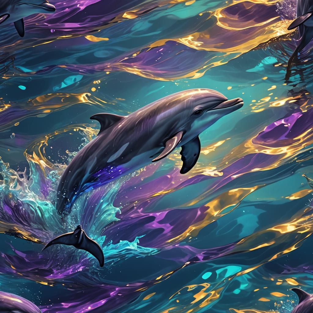 Glowing Dolphin in Dark Ocean Depths