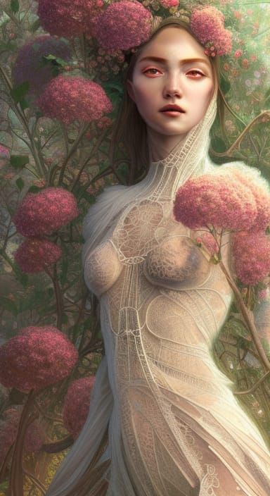 French Goddess in Winter Garden, Detailed Portrait