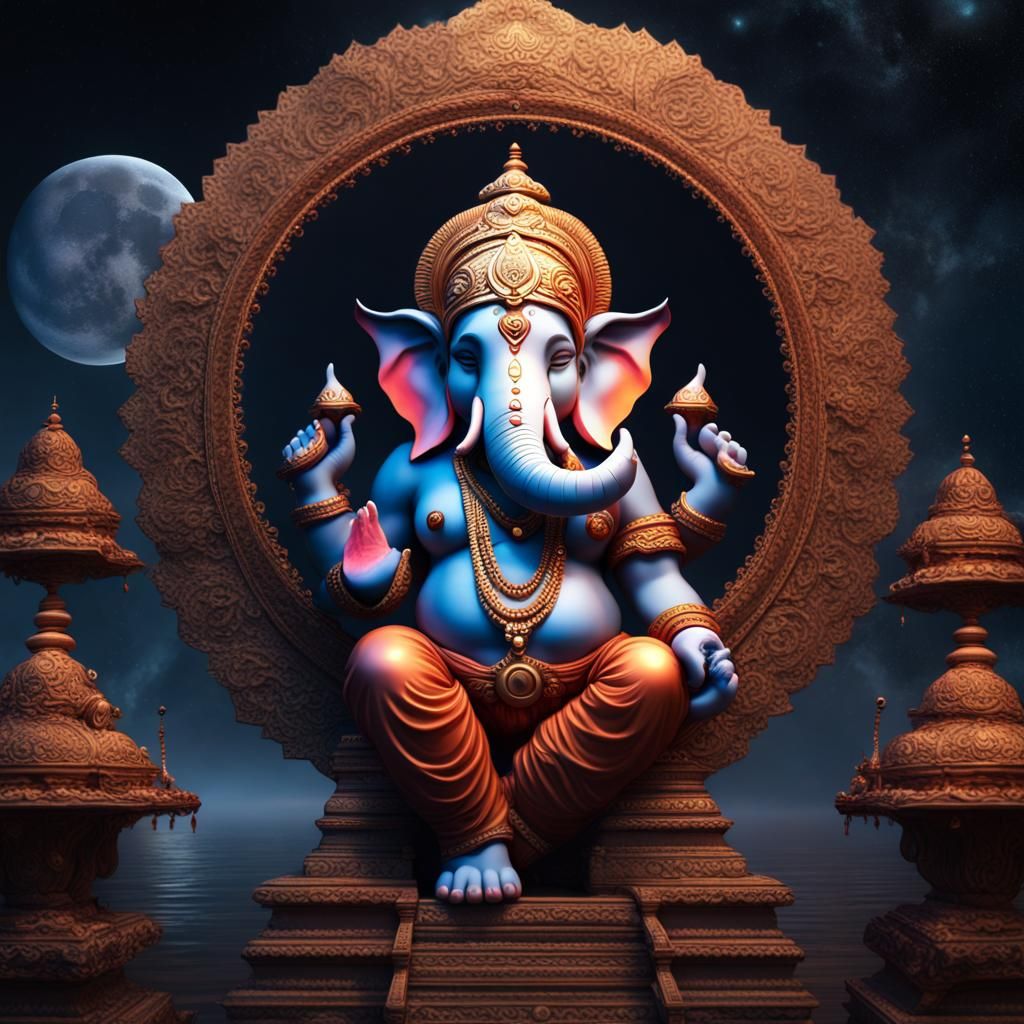 Ganesha in Moon: Detailed Matte Painting