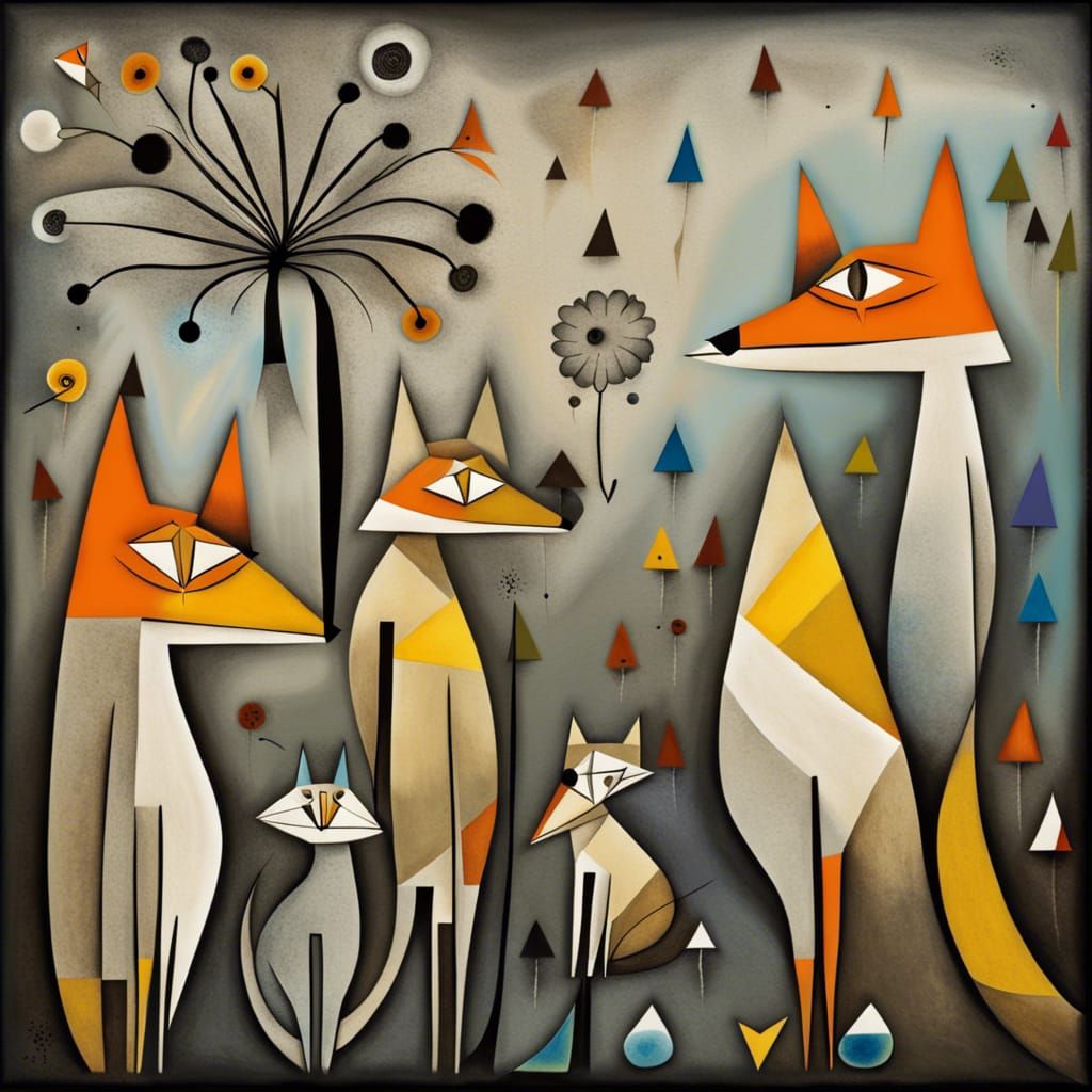 Surreal Fox Family in Dandelion Dreamscape