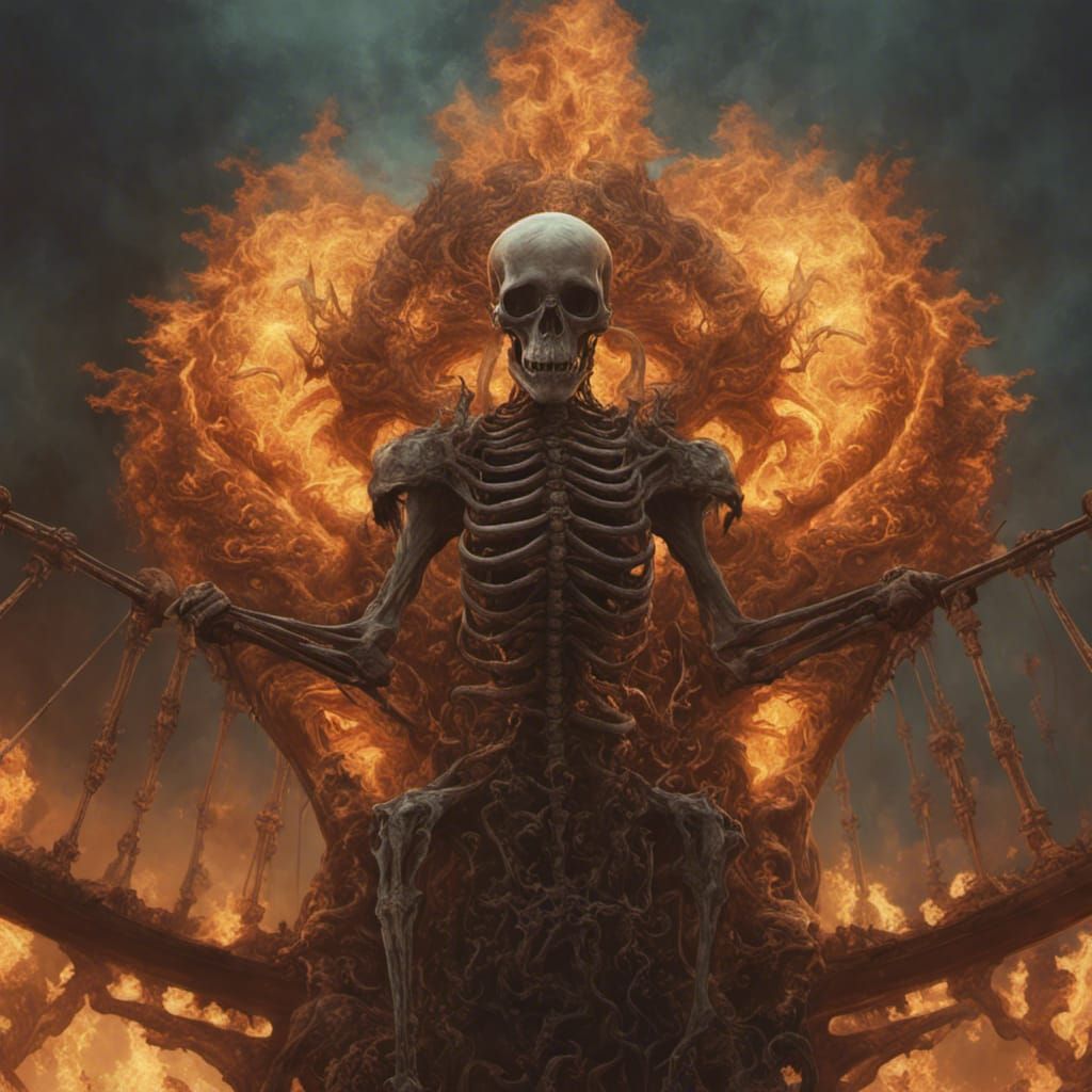 Skeleton Demon's Carousel Ride: Dark Fantasy Art