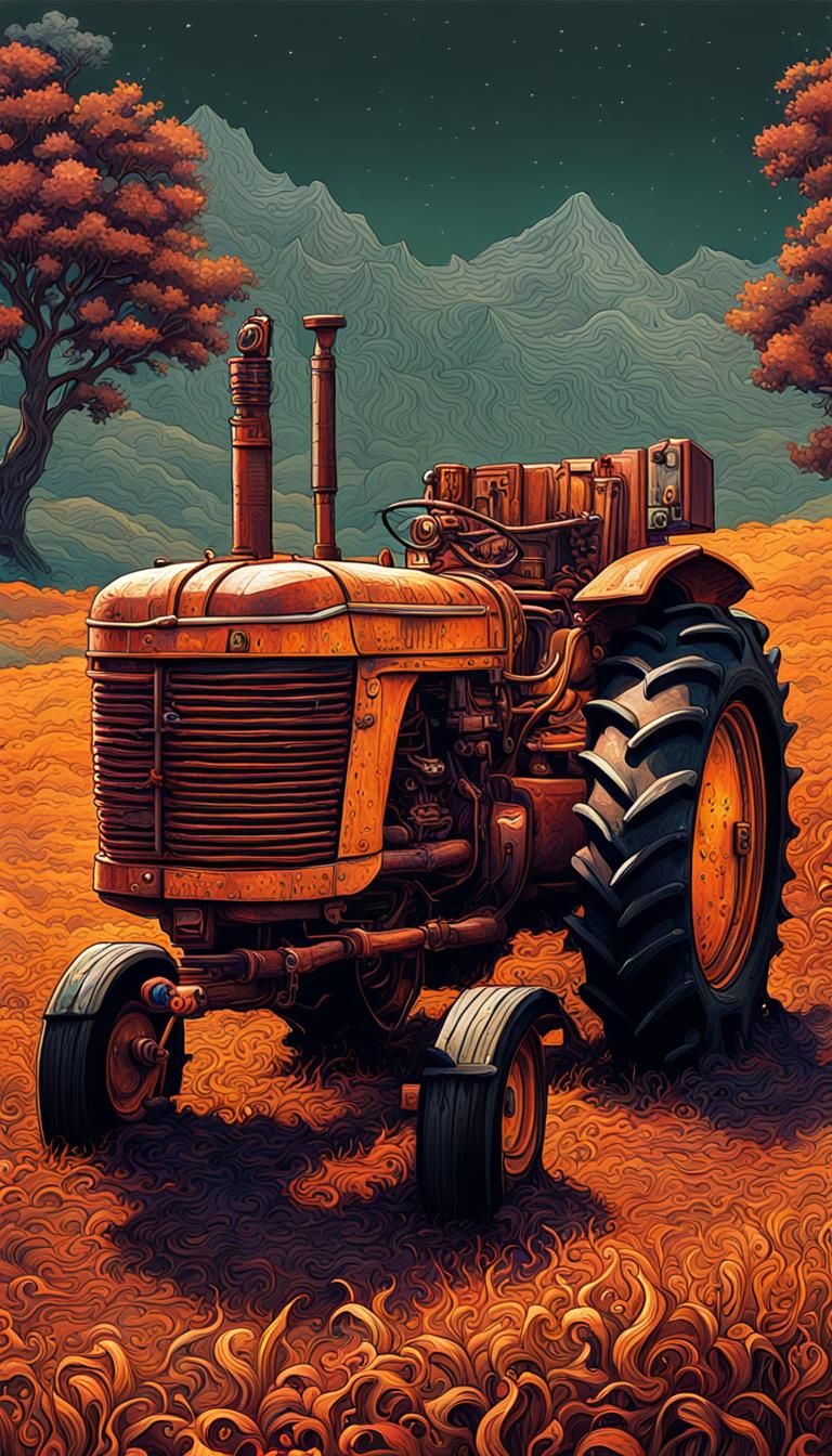 Tractor and Cow Fusion: Detailed Fantasycore Art