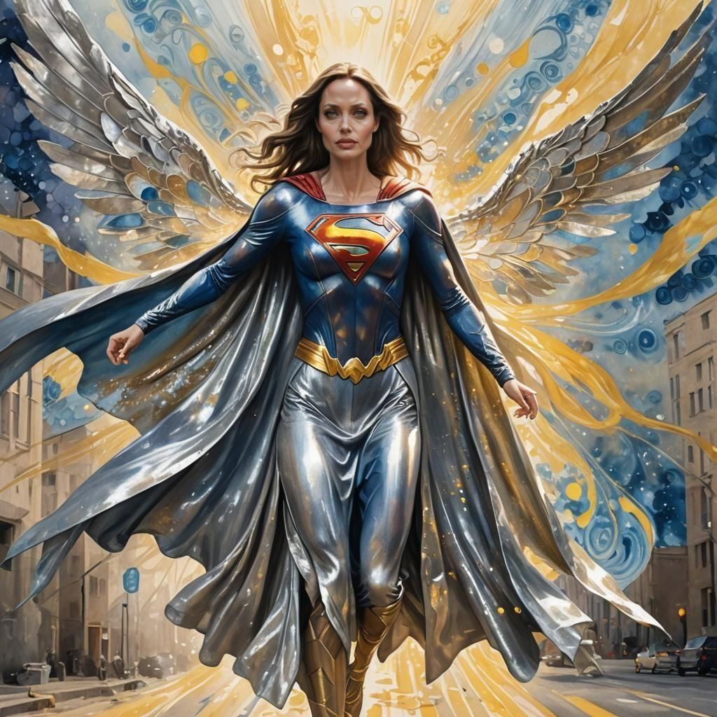 Supergirl with Angel Wings in Van Gogh Style