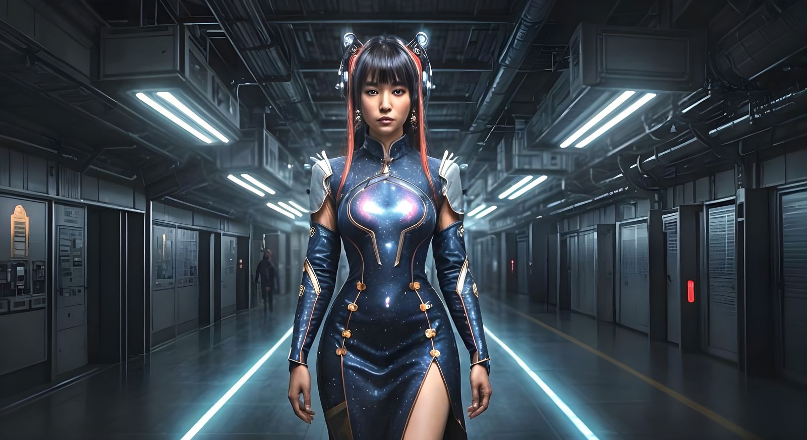 Stunning Asian Space Girl in Cosmic Corridor