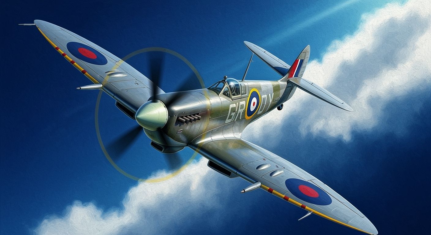Spitfire Soars in Dramatic Chiaroscuro, Oil Painting Style