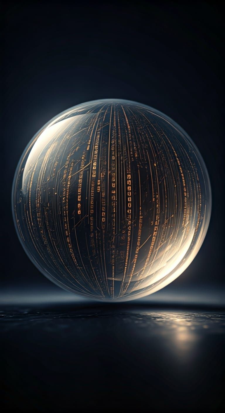 Glass Bubble Reflecting AI Technology as Oil Painting