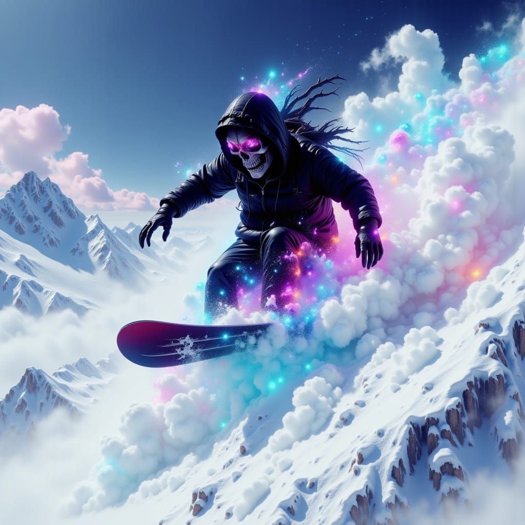Grim Reaper Shreds: Snowboarding Spectacle