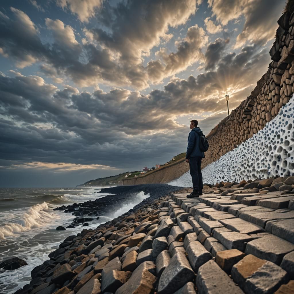 Turbulent Ocean at Golden Hour: Hyper-Realistic Coastal Scen...