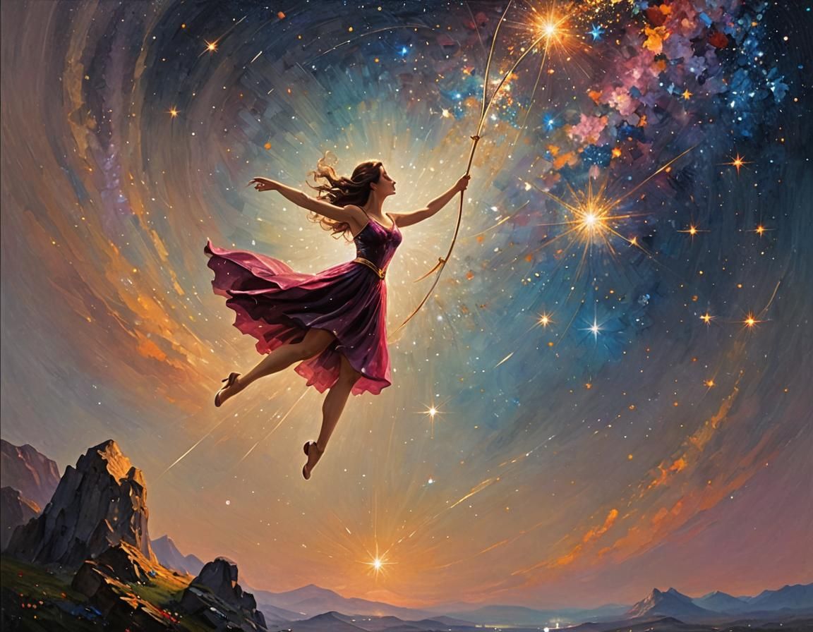 Aerialist Balances in Sparkling Cosmos: Impasto Painting