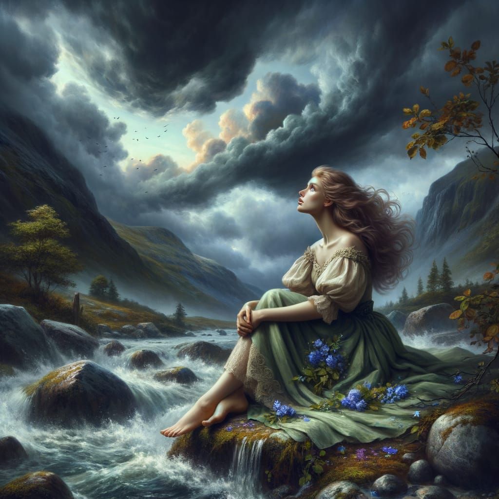 Norse Goddess in a Stormy Landscape: Fantasy Art