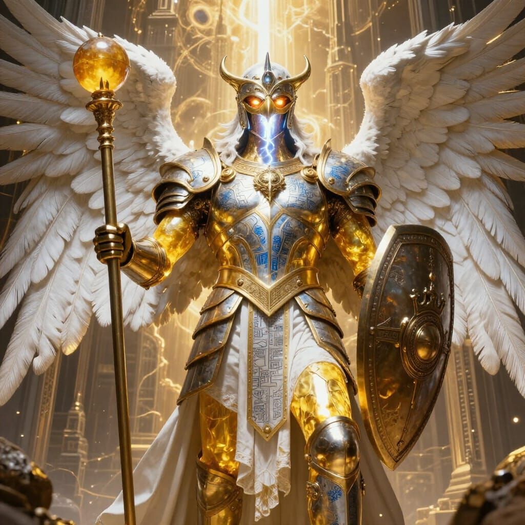 Angel of Foundations with Eagle Helmet Radiates Light