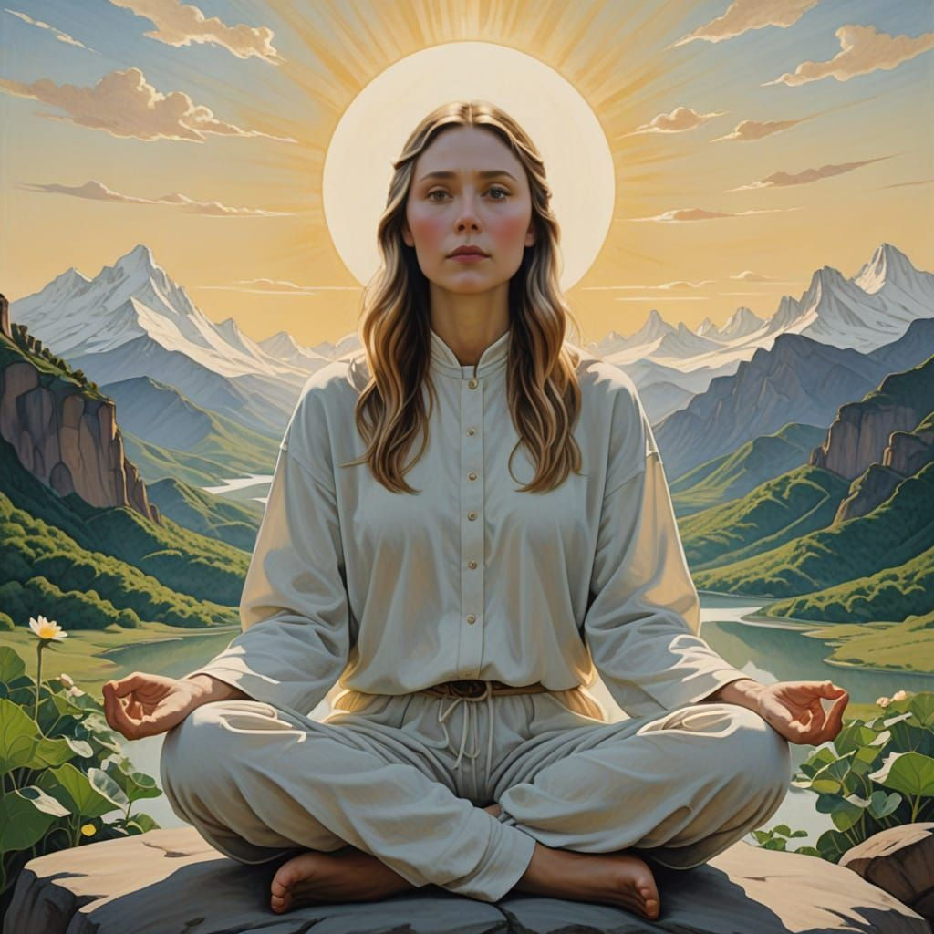 Meditating Giantess in a Spiritual, Hyperrealistic Style