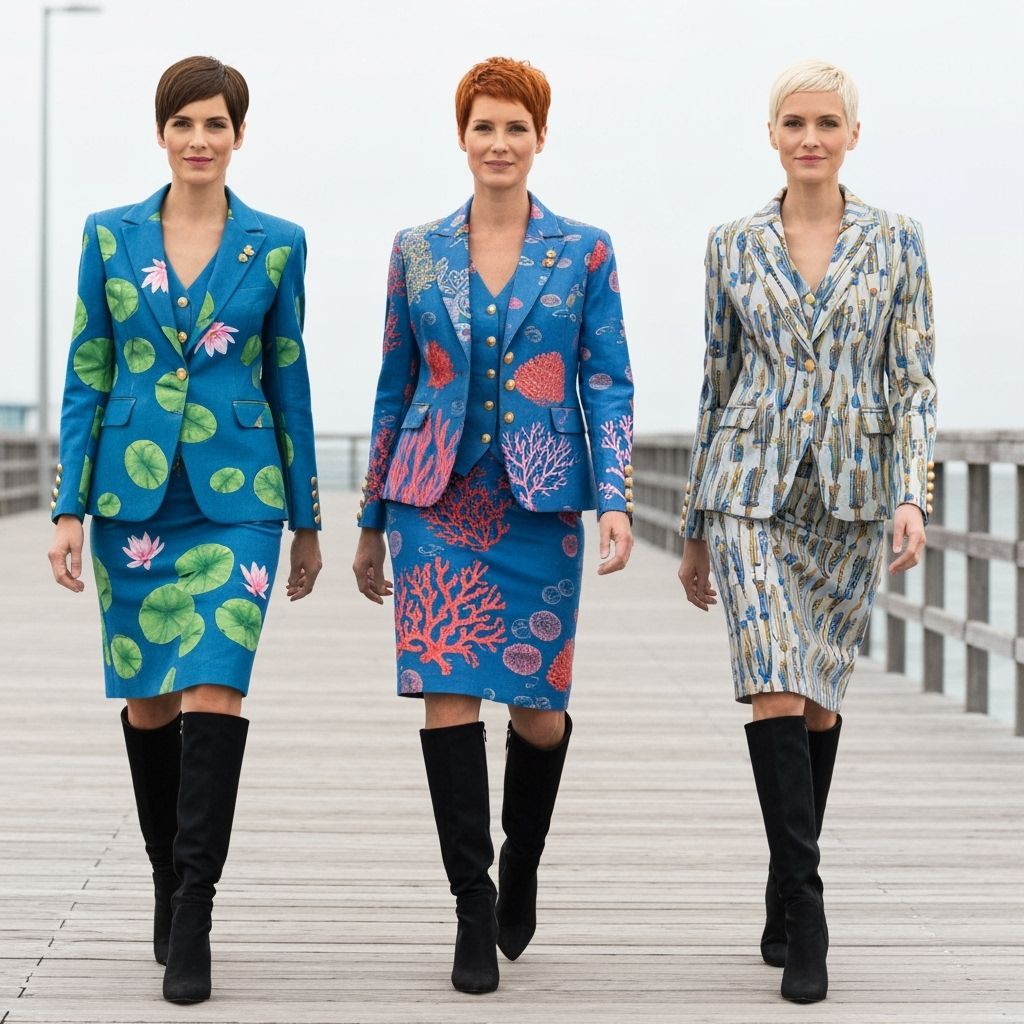 Businesswomen in Floral, Coral, and Reed Pattern Suits