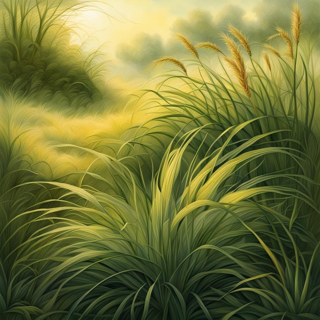 Carex Plant in Meadow: Botanical Art in Warm Light