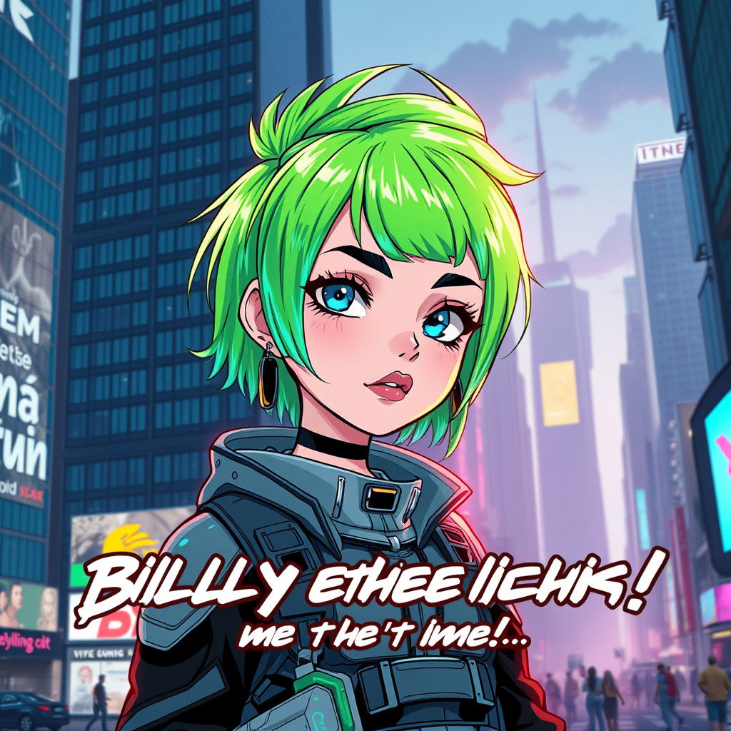 Chic Chibi Heroine in Cyberpunk Anime Portrait