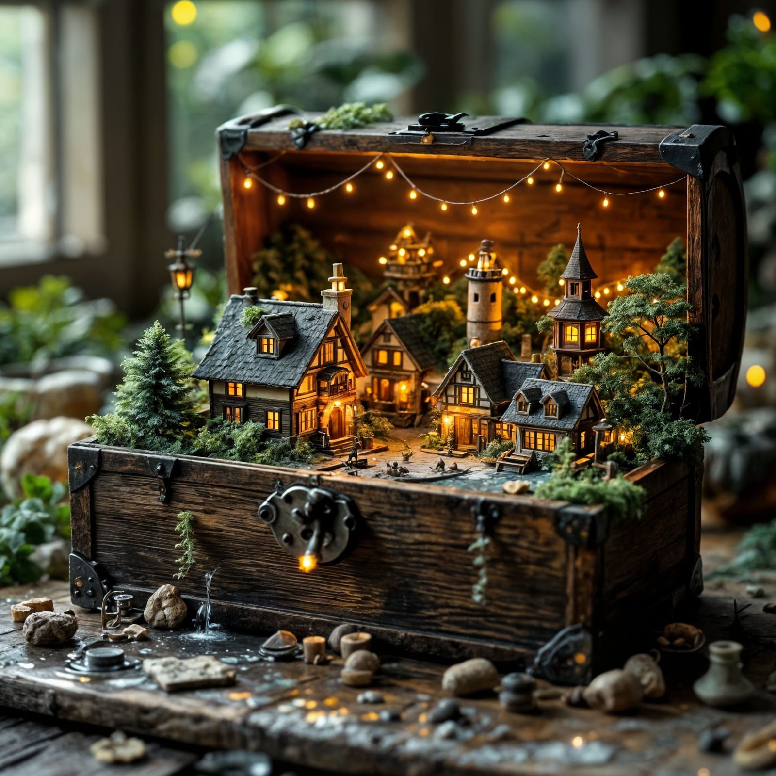 Miniature Village Inside a Treasure Chest