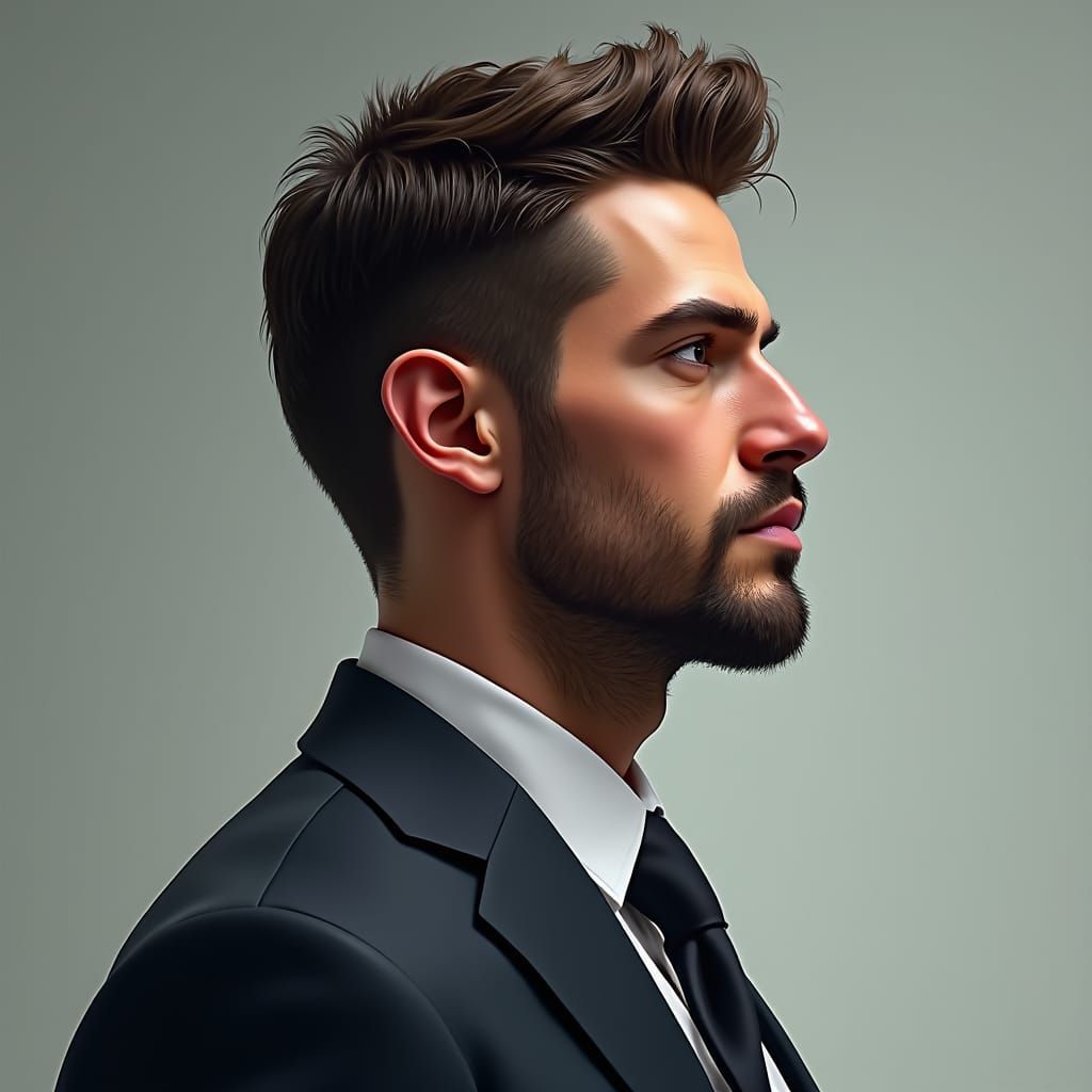 Handsome Man in Dark Suit: Detailed Matte Painting