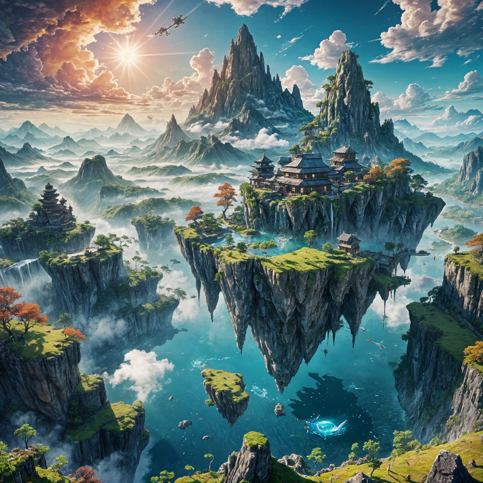 Breathtaking Floating Island Fantasy Landscape in 3D Anime A...
