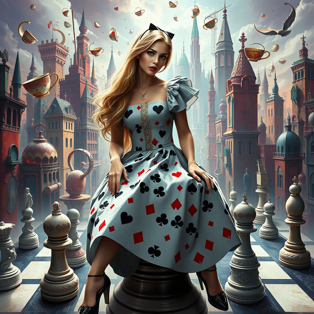 Alice in Wonderland Reimagined as Dark Fantasy Painting