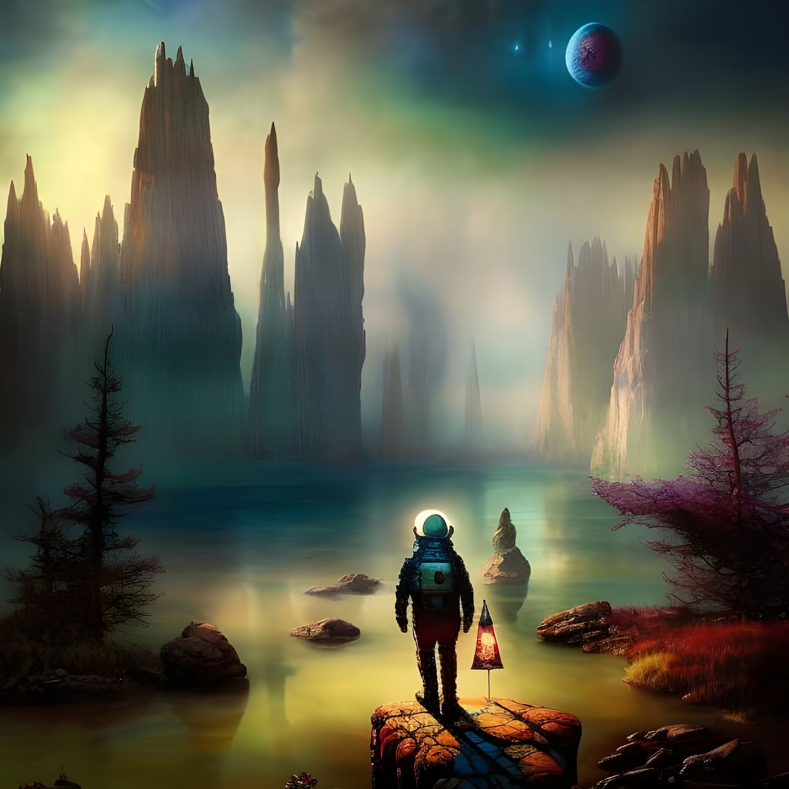 Explorer on Alien Planet, Digital Art Style