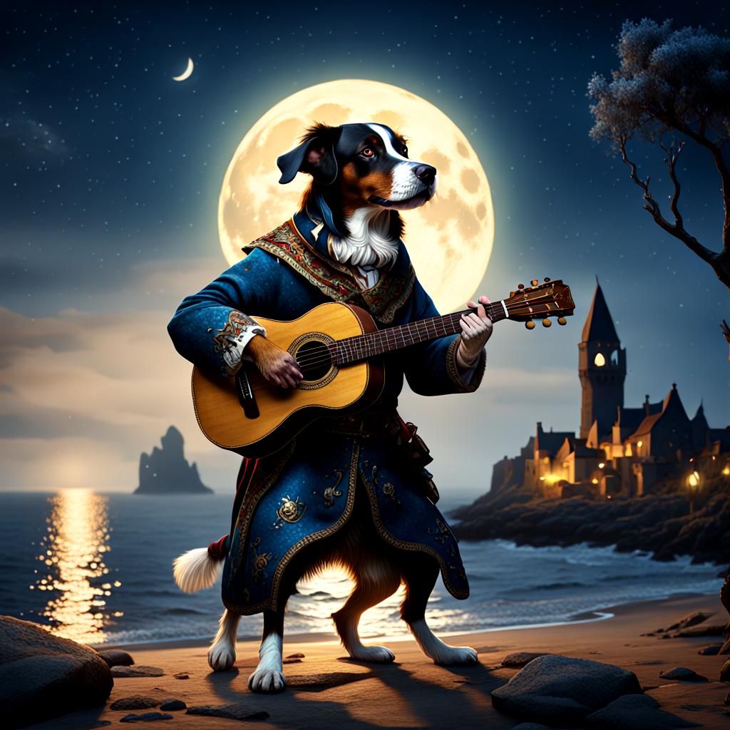 Dog Troubadour Serenade: Medieval Fantasy Art