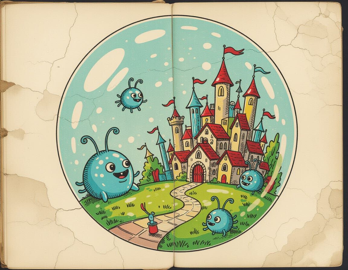 Bubble Creatures in Bubble City: Antique Drawing