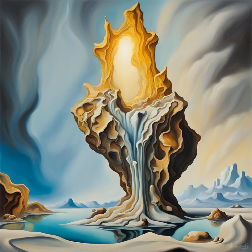 Surreal Flowing Rocks: a Melting Oil Painting