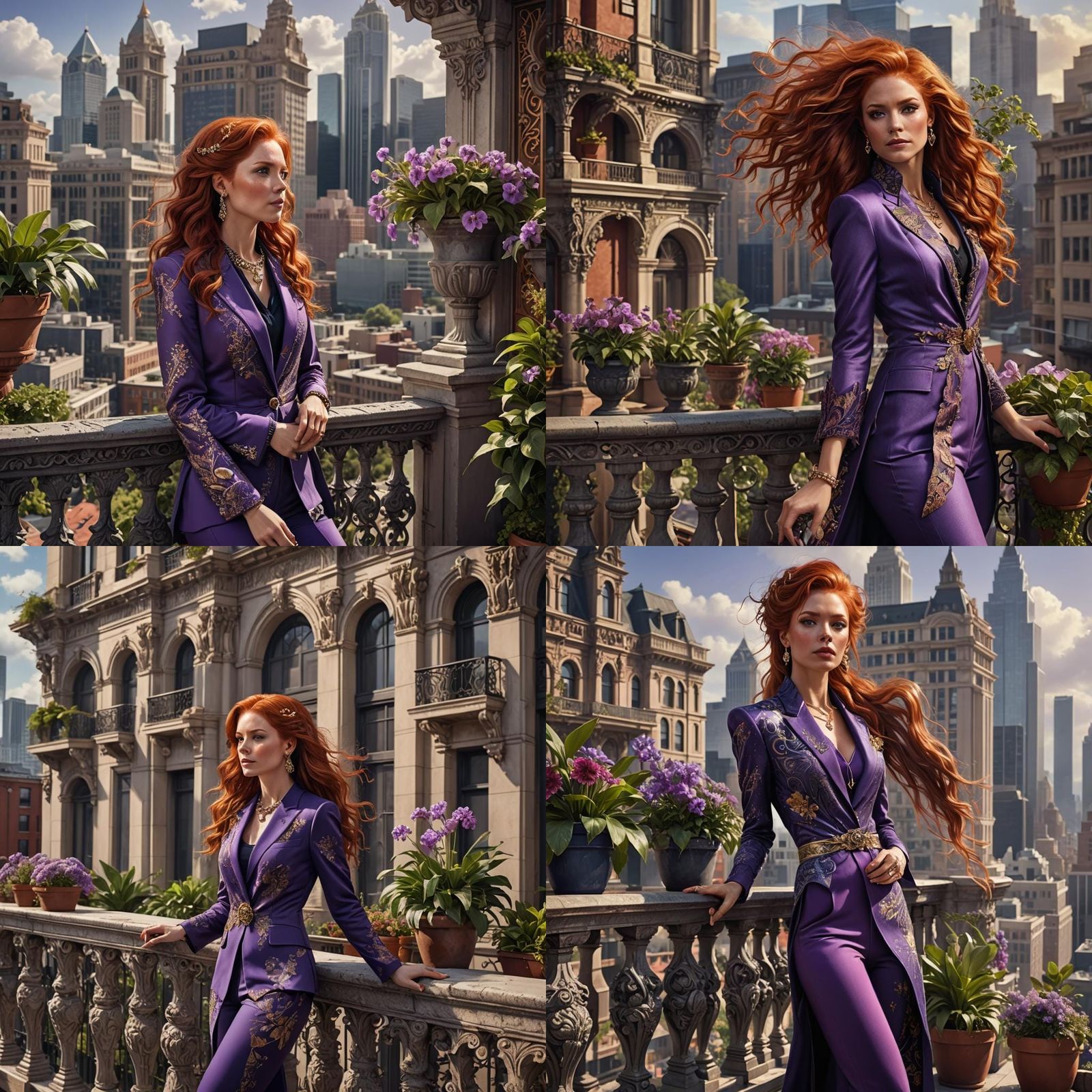 Red-Haired Woman on Balcony with Atlanta View