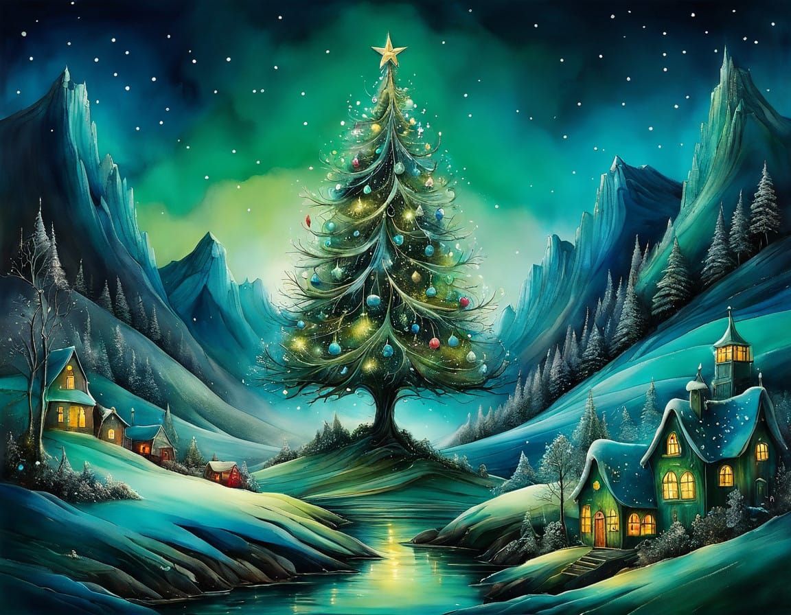Whimsical Christmas Tree Under Enchanted Moonlight