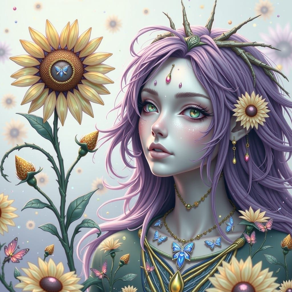 Sunflower Fairy in Dreamy Watercolor Style