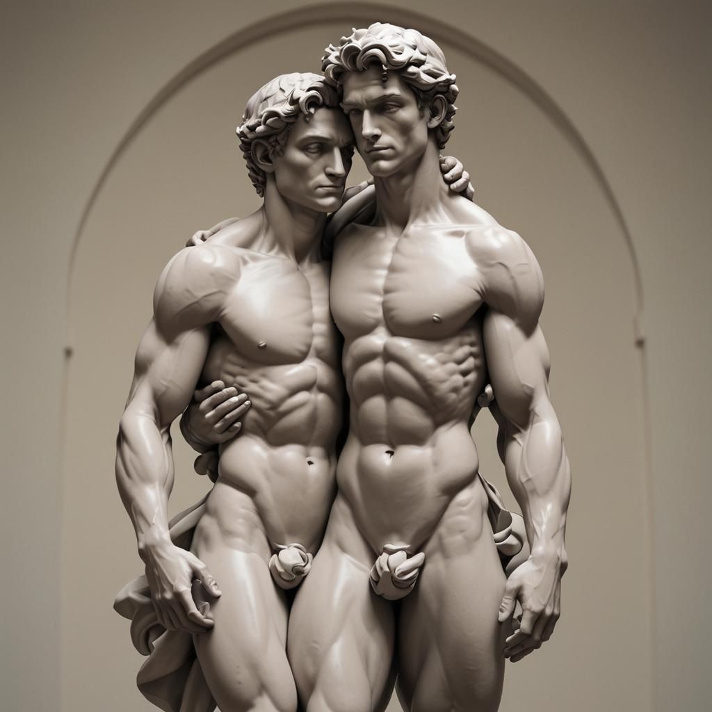 Michelangelo Style Sculpture of Embracing Couple