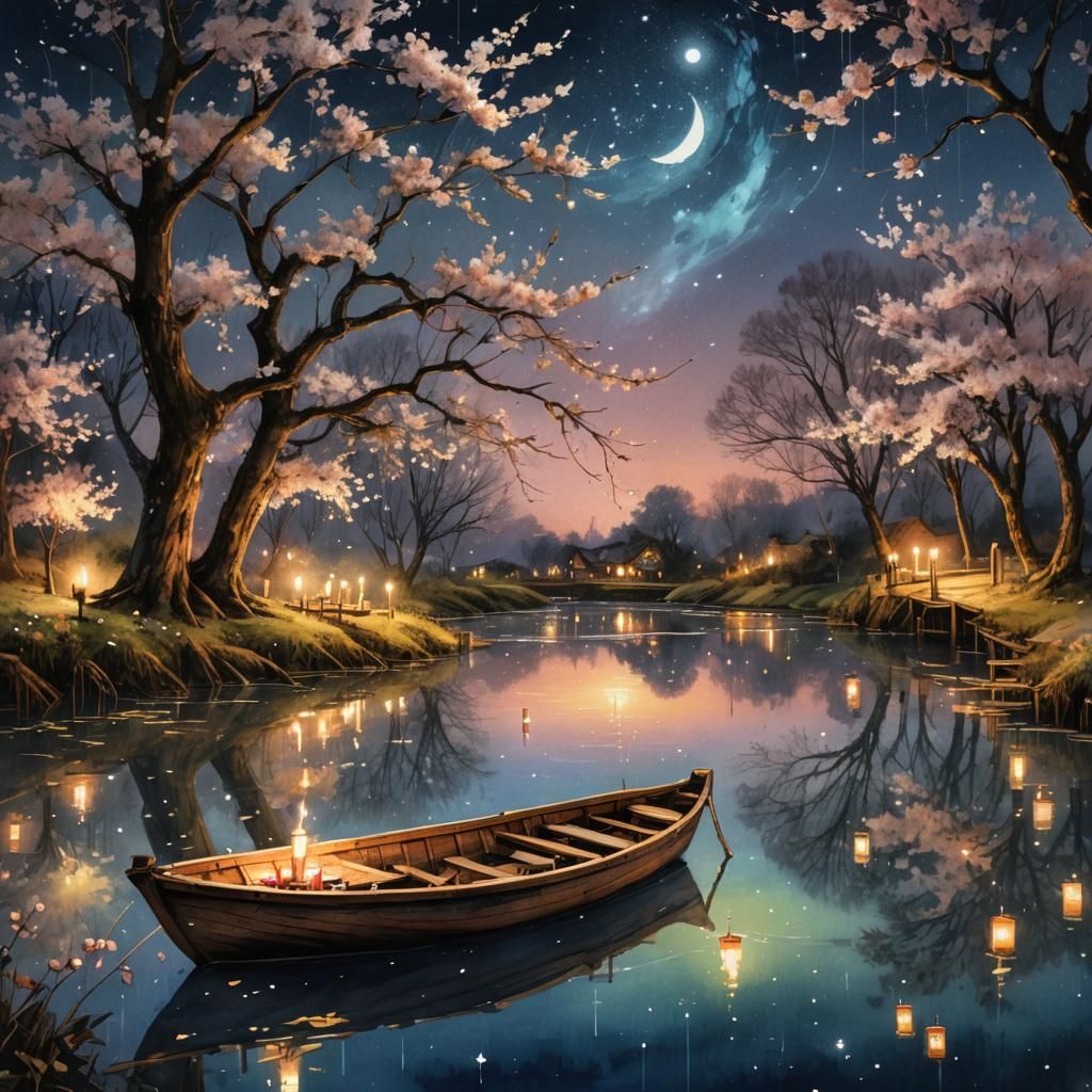 Romantic Candlelight Dinner on Lake Under Stars