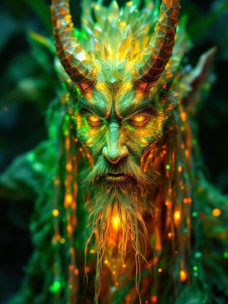 Psychedelic Crystal Angel Face in Neon Green and Orange