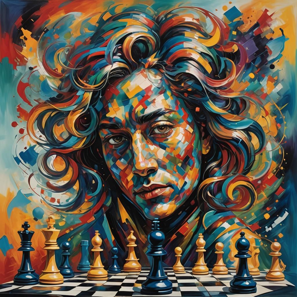 Abstract Chess Portrait in Dreamy Surreal Style