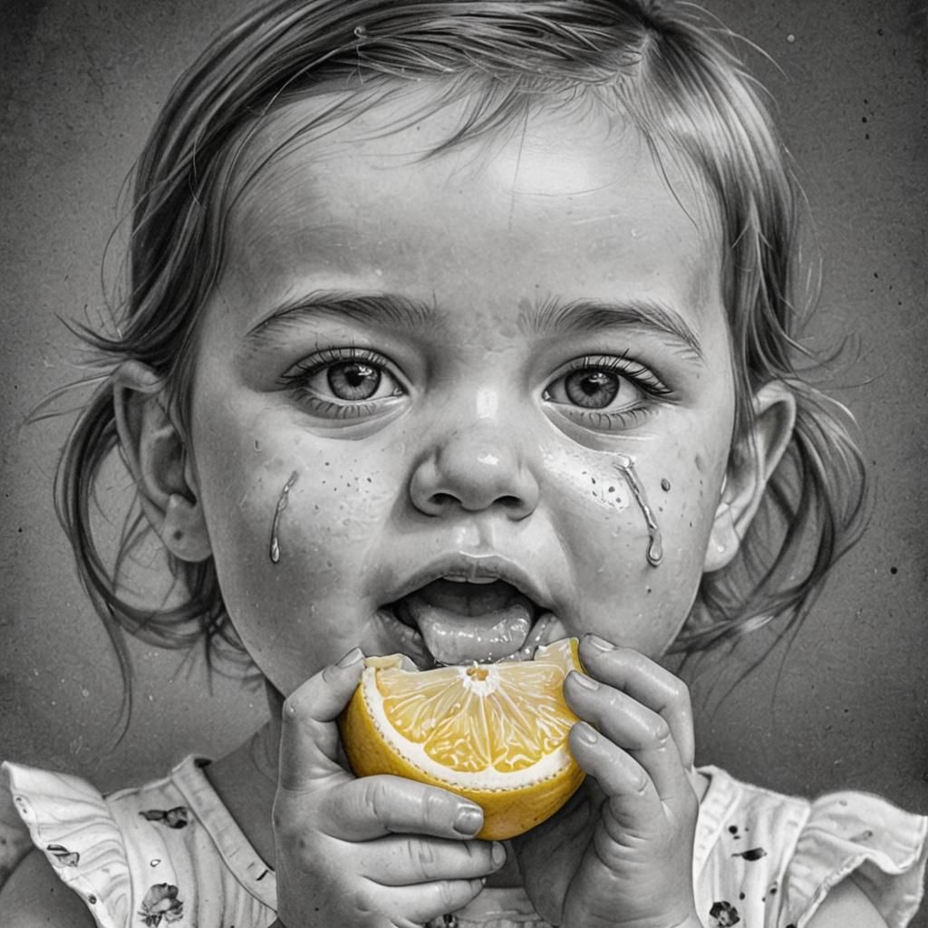 Baby Girl with Lemon Slice, Watercolour Accents