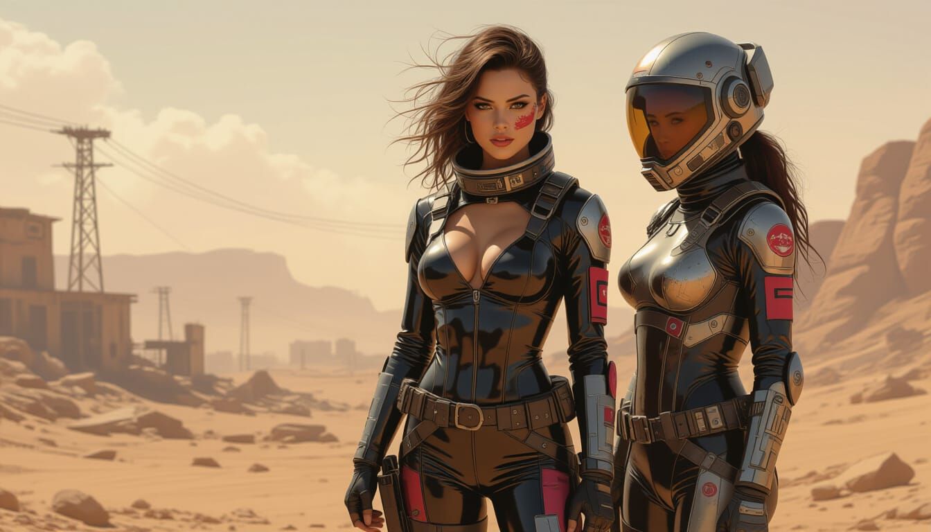 Post-Apocalyptic Pinup Explorer in Neon Dust Storm