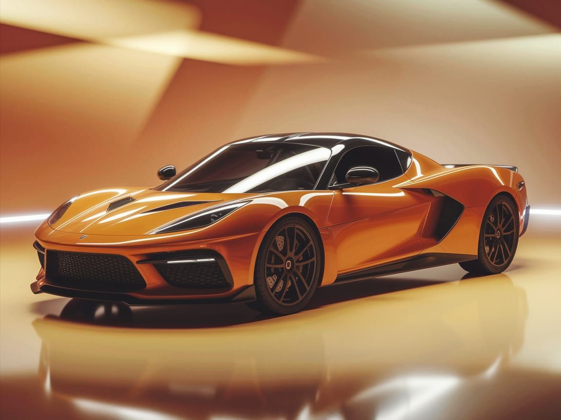 Sleek American Supercar in Vibrant Orange and Black