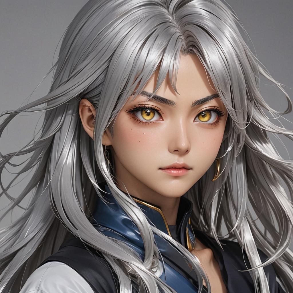 Divine Beauty: Japanese Woman with Silver Hair