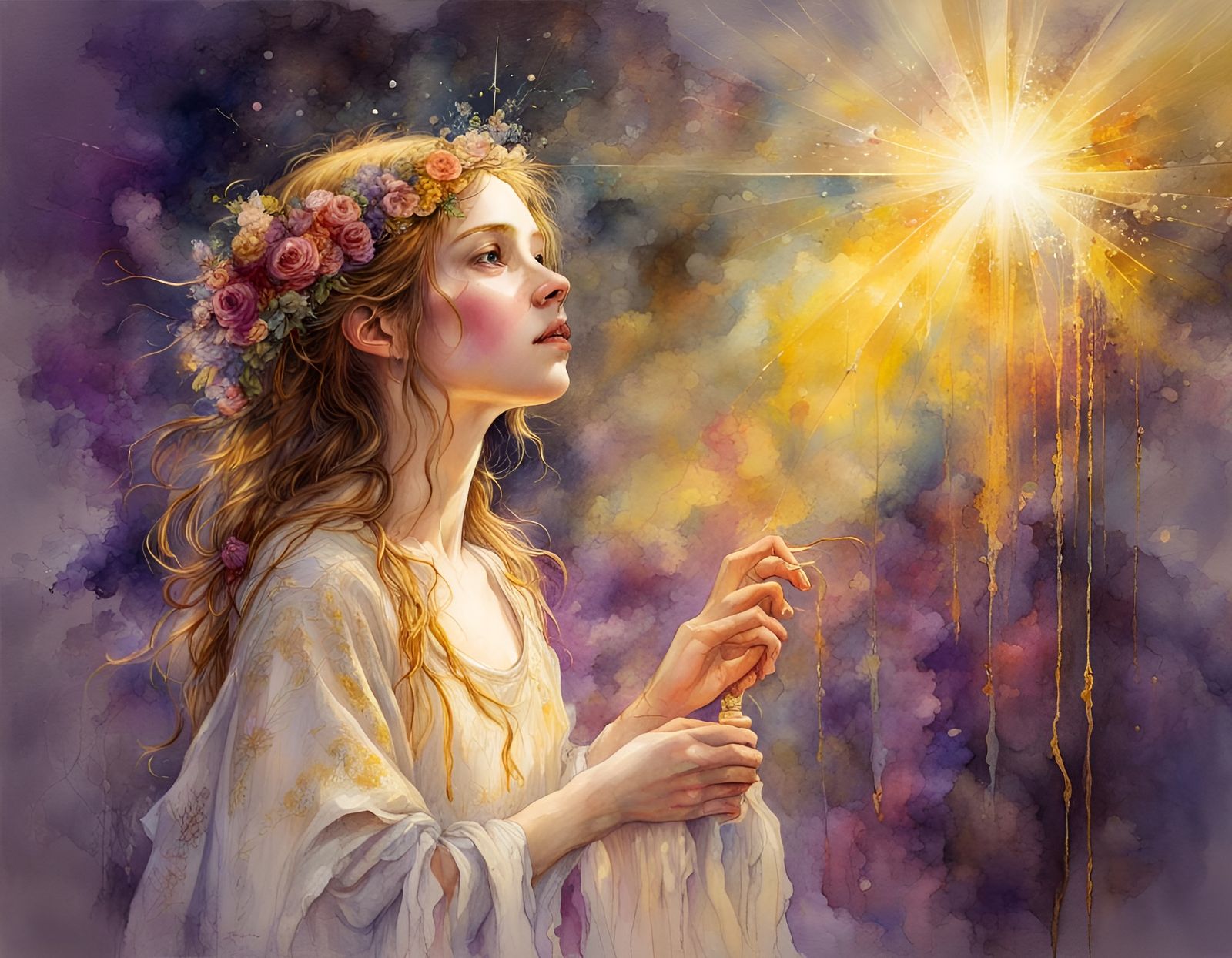 Heavenly Light: Watercolor Painting with Complementary Color...