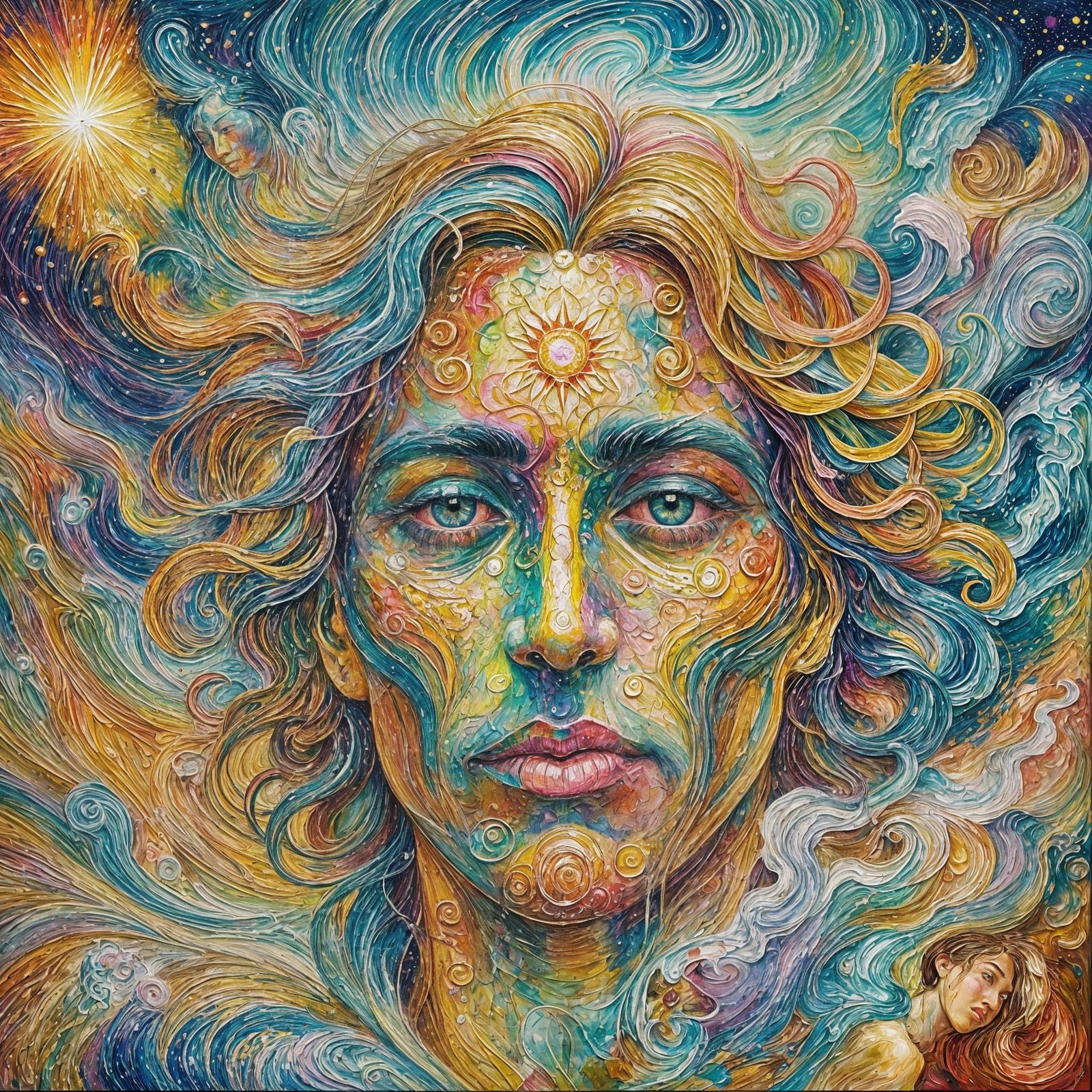 Cosmic God Whispers of Life in Expressionist Oil Painting