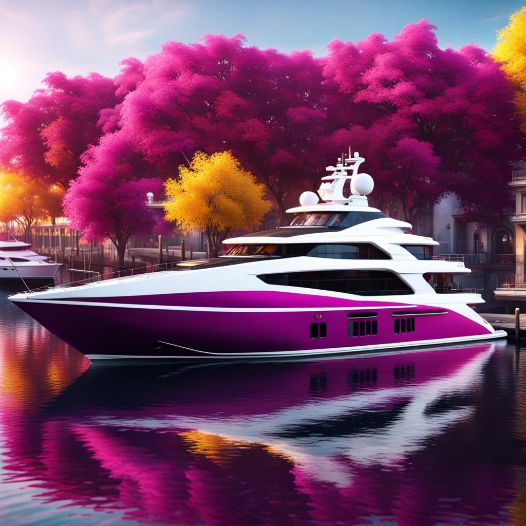 Luxury Yacht in Autumn Marina: Hyper-Realistic 8K