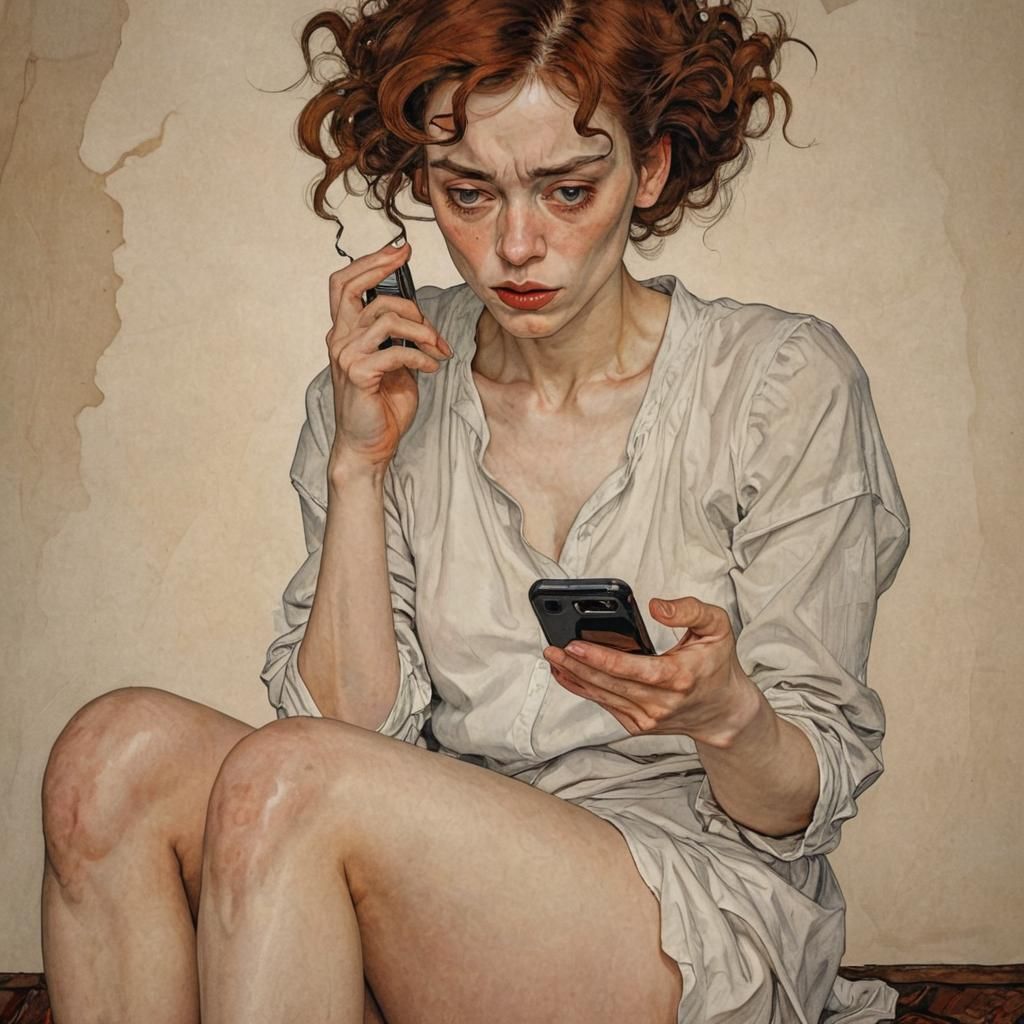 Woman Doomscrolling in the Style of Expressionism