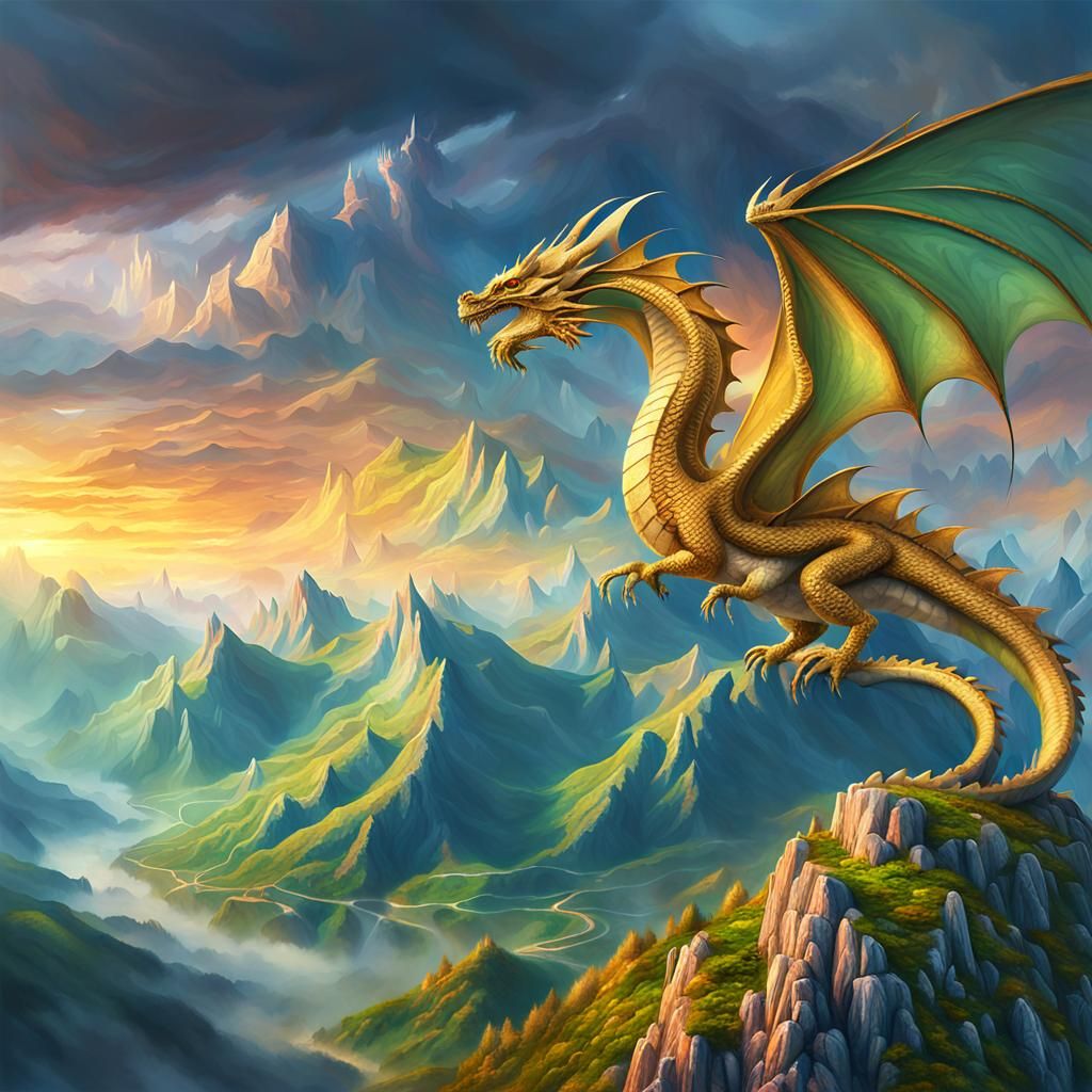 Majestic Dragon Overlooking a Fantasy Kingdom