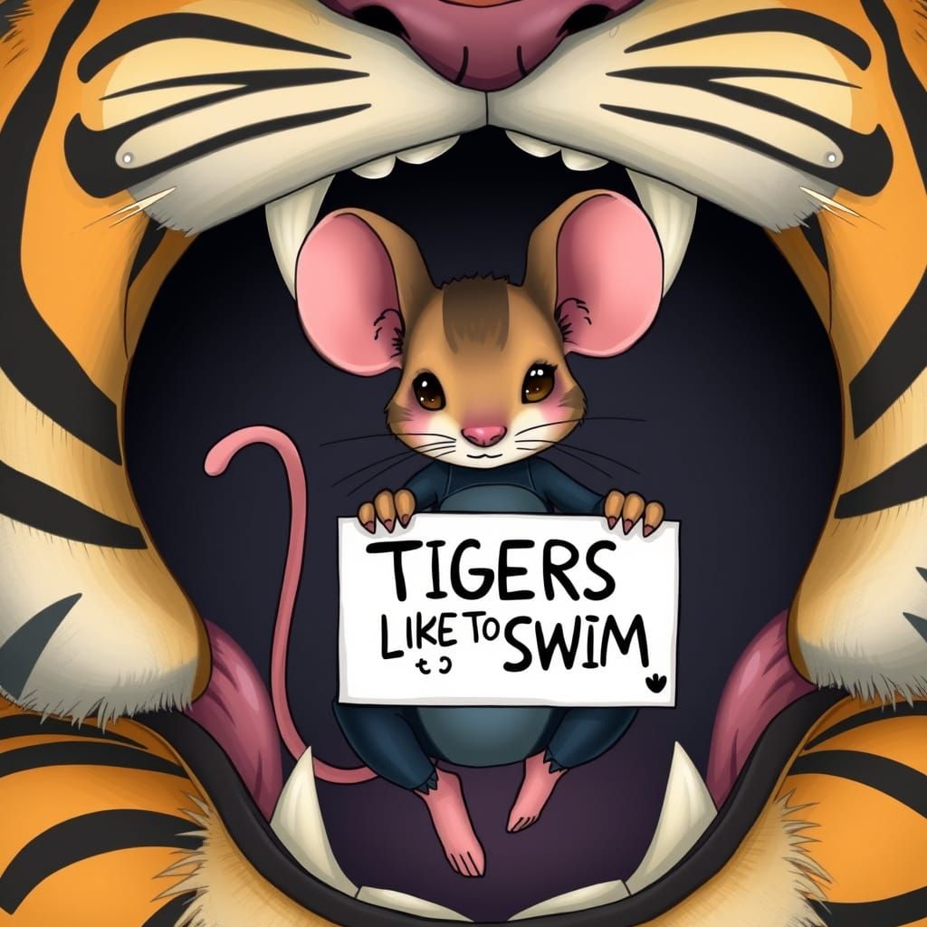 Mouse in Tiger's Mouth, Whimsical Art Style