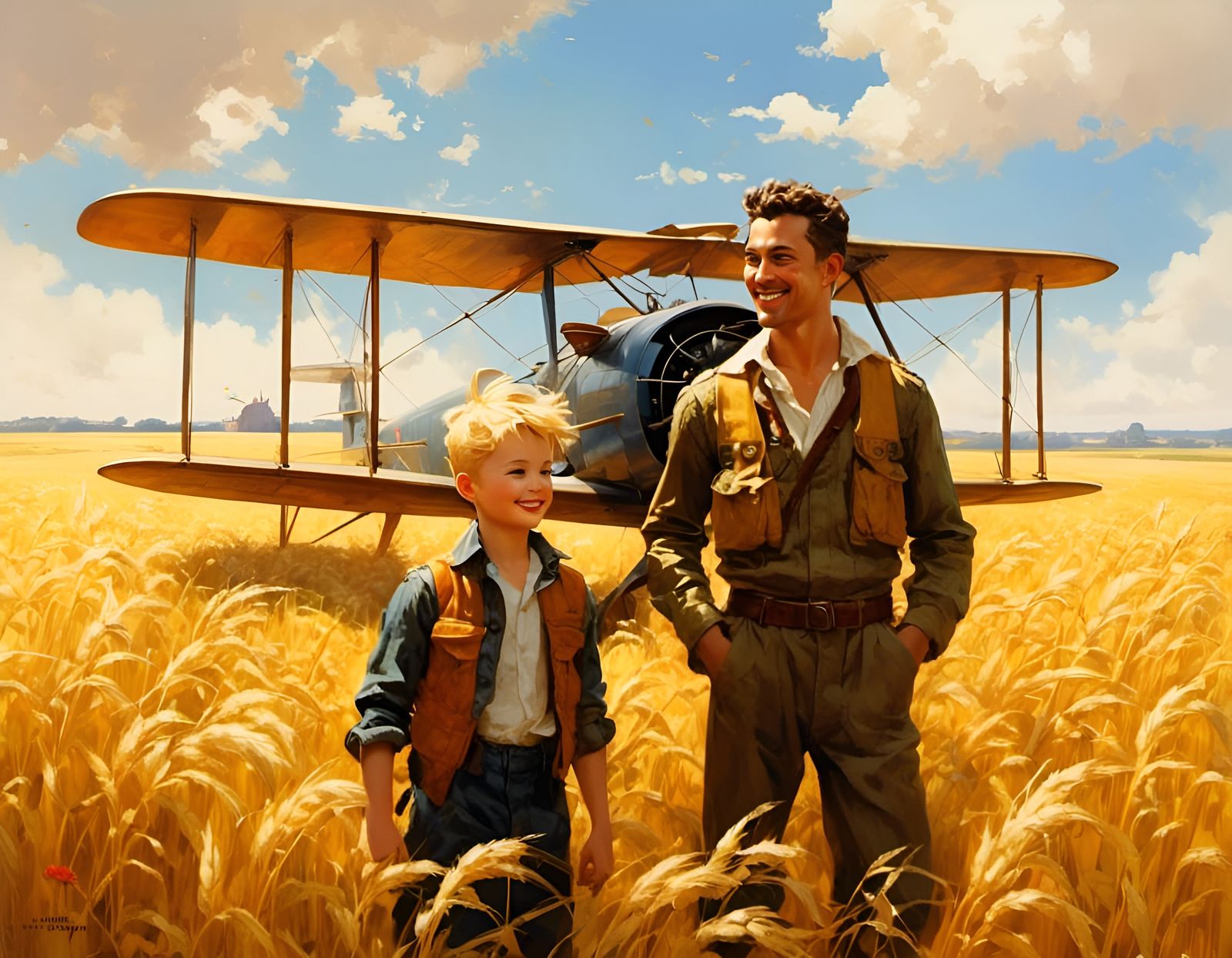 Saint-Exupery and Little Prince in Wheat Field