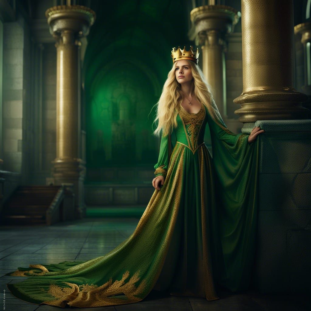 Woman with Crown in Castle: Detailed Fantasy Art