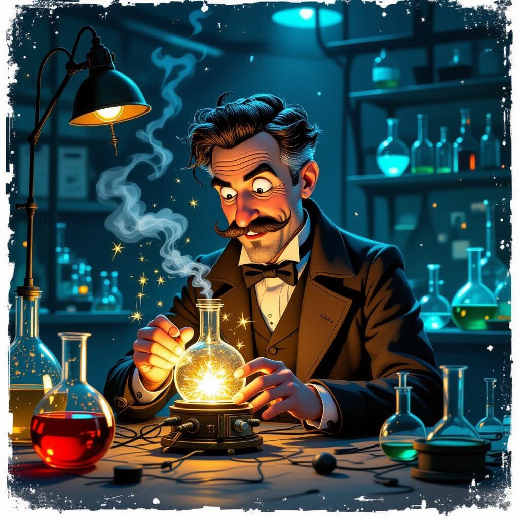 Mischievous Scientist Tinkers with Fantastical Invention