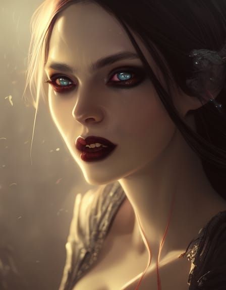 Adorable Vampire with Delicate Fangs: Dark Fantasy Art