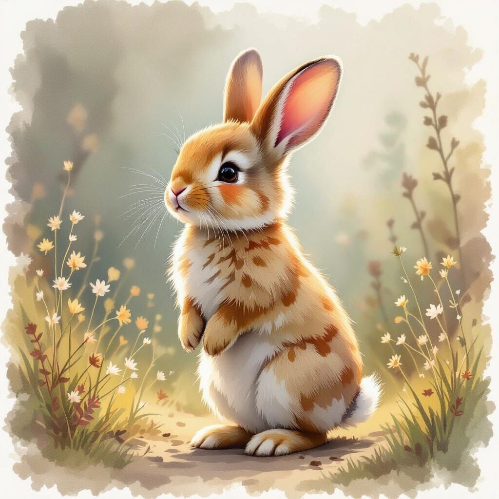 Adorable Bunny in Whimsical Watercolor Style